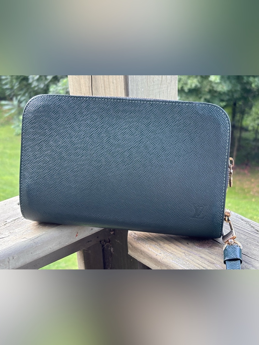 Authentic Louis Vuitton Textured Zip Pouch Wallet - Forest Green
